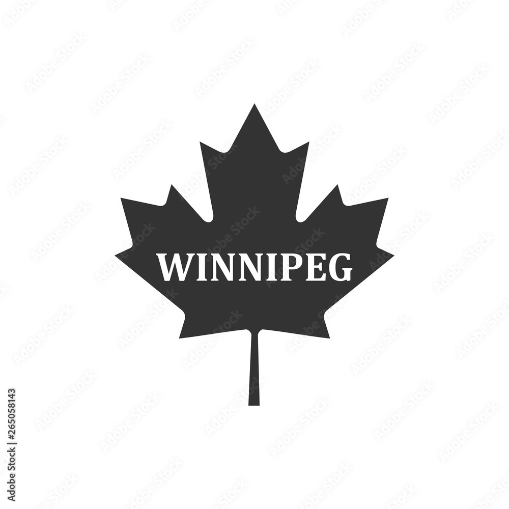 Canadian maple leaf with city name Winnipeg icon isolated. Flat design. Vector Illustration