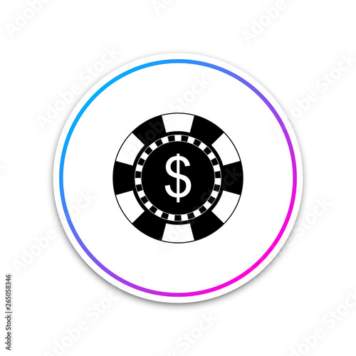 Casino chip and dollar symbol icon isolated on white background. Circle white button. Vector Illustration