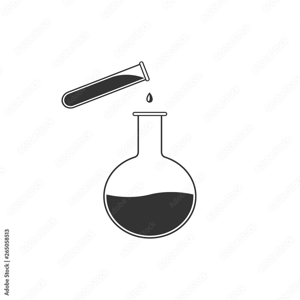 Test tube and flask - chemical laboratory test icon isolated. Laboratory glassware sign. Flat design. Vector Illustration Test tube and flask - chemical laboratory test icon isolated. Laboratory glassware sign. Flat design. Vector Illustration