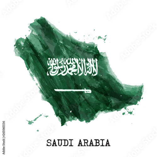 Saudi arabia flag watercolor painting design . Country map shape . Independence day concept ( 23 September ) . Vector .