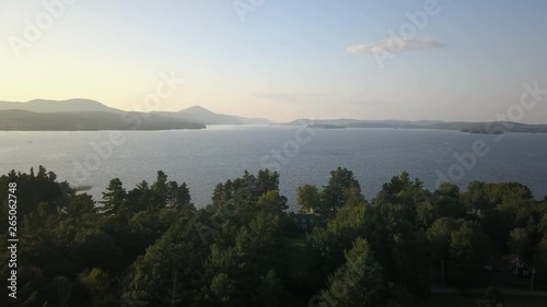 Aerial footage taken during sunset of Lake Memphremagog in Newport, Vermont. photo