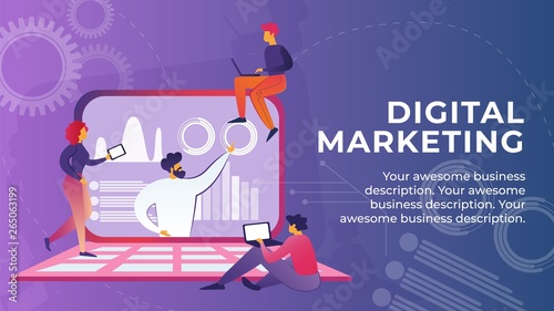 Flat Banner is Written Digital Marketing Cartoon.