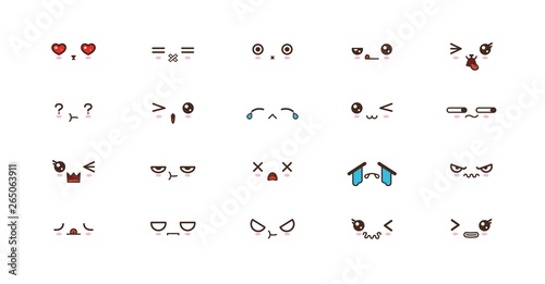 Kawaii cute faces smile emoticons. Japanese emoji
