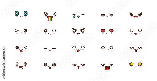 Kawaii smile emoticons. Japanese emoji