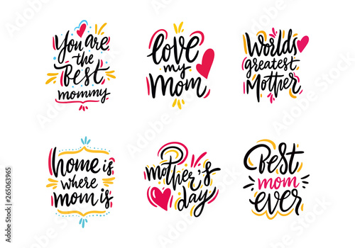 Happy Mother day set lettering. Hand drawn vector illustration. Isolated on white background.