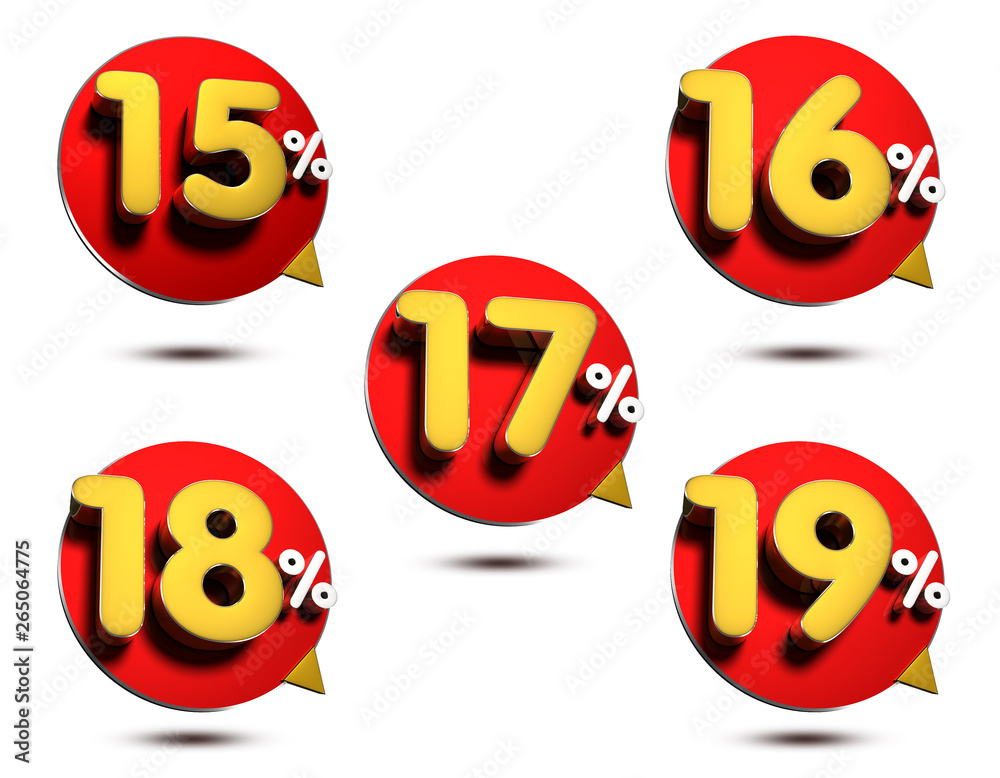 Obraz premium 15-19 percent off 3D rendering on white background.(with Clipping Path).