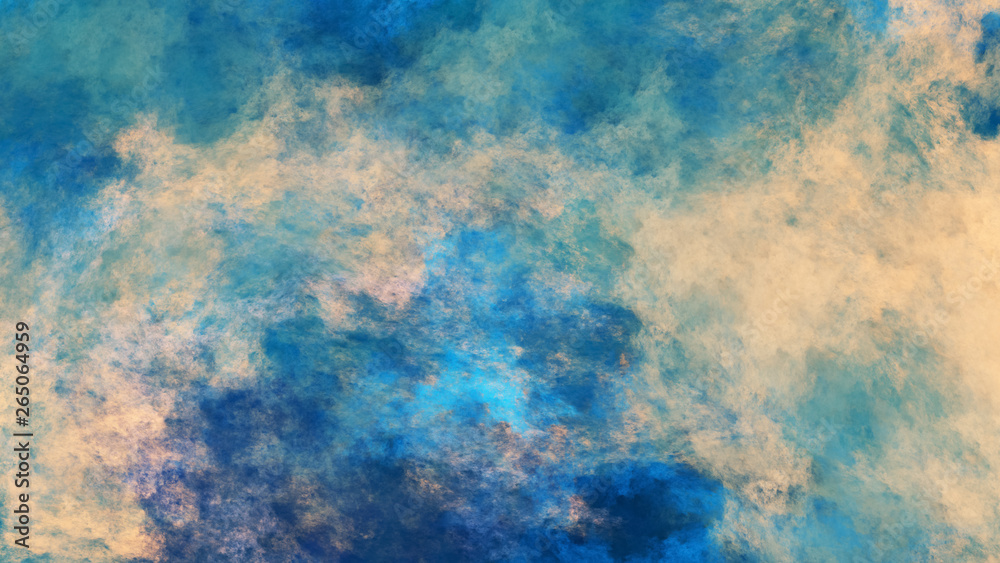 Abstract fantastic beige and blue clouds. Colorful fractal background. Digital art. 3d rendering.