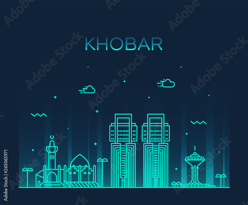 Khobar skyline Saudi Arabia vector linear style photo