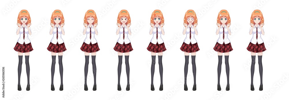 Anime manga schoolgirl plaid red skirt tie pattern