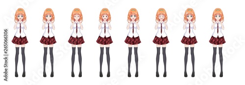 Anime manga schoolgirl plaid red skirt tie pattern