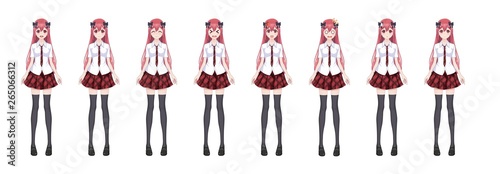 Anime manga schoolgirl plaid red skirt tie pattern