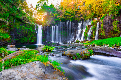 Shiraito waterfall in the southwestern foothills of Mount Fuji, Shizuoka, Japan.