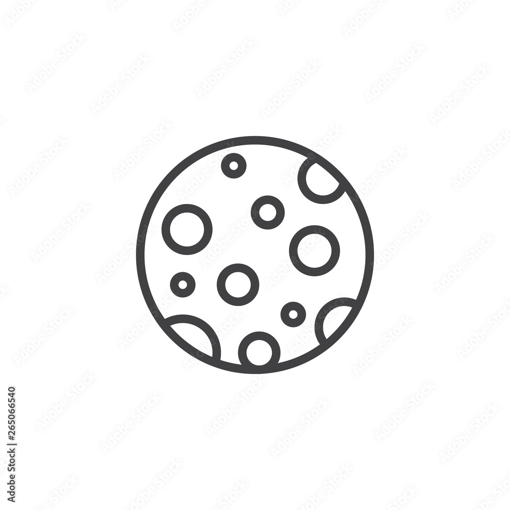 Full Moon line icon. linear style sign for mobile concept and web design. Moon planet with craters outline vector icon. Symbol, logo illustration. Pixel perfect vector graphics