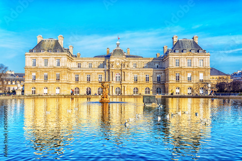 Palace in the Luxembourg Gardens on a sunny morning in Paris, France