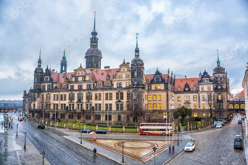 View on Theaterplatz street and Saxony Castle or Royal Palace (Dresdner Residenzschloss) in Dresden, Germany