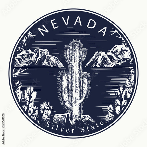 Nevada. Tattoo and t-shirt design. Welcome to Nevada (USA). Silver State slogan. Travel concept