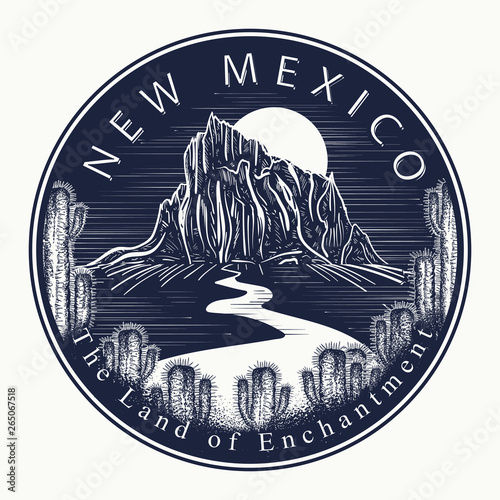 New Mexico. Tattoo and t-shirt design. Welcome to state of New Mexico (USA). The Land of Enchantment slogan. Travel concept