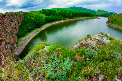 View of the river from the cliff through the fisheye