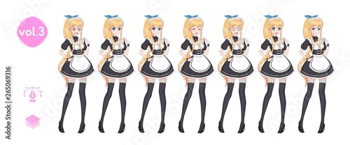 Anime manga girl. Costume of maid cafe