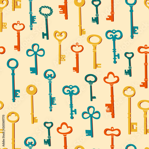 Seamless Pattern Key Illustration. A Set of Different Key Figures.