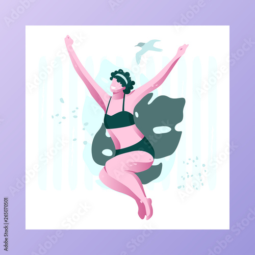 Smiling Woman Jumping in Air