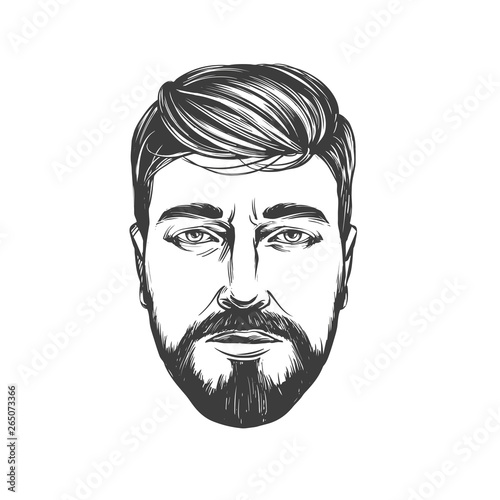 Bearded man , barbershop, hairstyle, haircut, hand drawn vector illustration realistic sketch