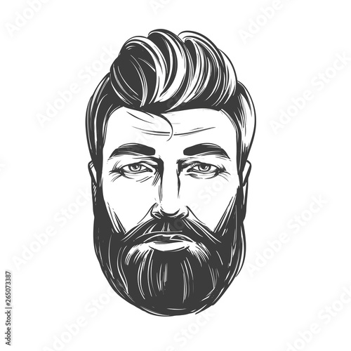 Bearded man , barbershop, hairstyle, haircut, hand drawn vector illustration realistic sketch