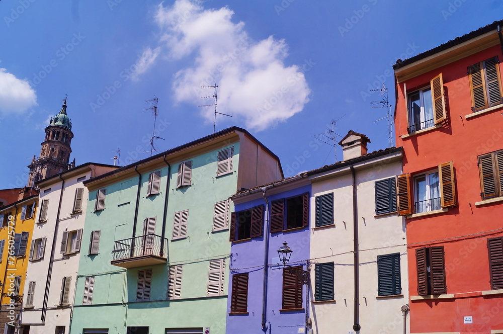 Typical colorful houses, Parma, Italy