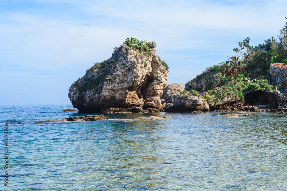 Naklejka premium View of Isola Bella beach in Taormina, Sicily, Italy