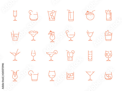 Drink glass icon. Daiquiri margarita martini alcohol drinks collection vector thin line pictogram. Illustration of cocktail martini and margarita, alcohol glass drink