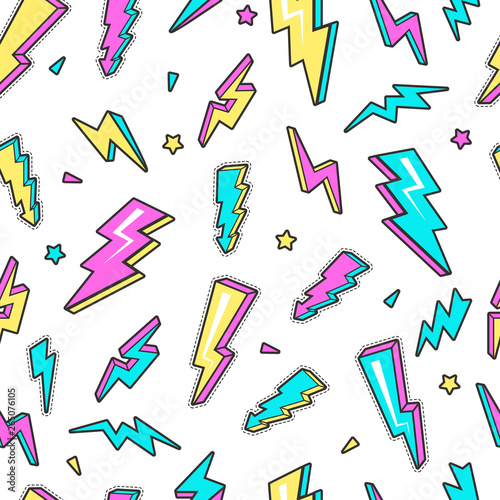 Thunderbolt pattern. Sky lightning warning voltage symbols electricity flash vector seamless background. Thunderbolt danger, warning power lightning illustration
