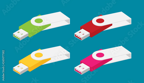 Isometric usb flash set vector icon for web design isolated on background