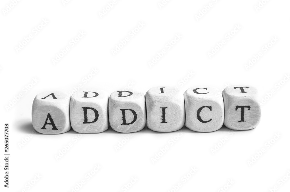 concept word forming with wooden cube on white background - Addict concept word forming with wooden cube on white background - Addict