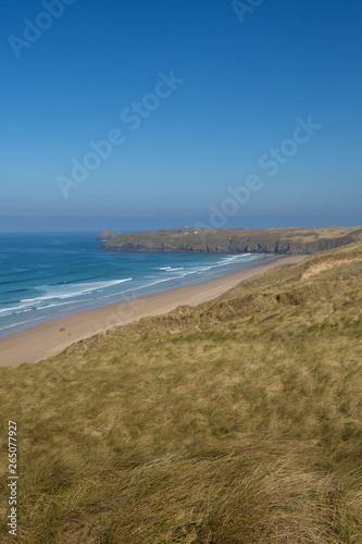 Perran Sands beach Cornish coast view North Cornwall between Perranporth and Holywell Bay