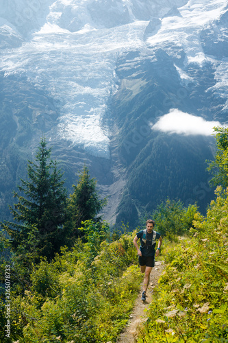 A runner enjoying the beautiful trails in the Mont Blanc range above Chanomix.