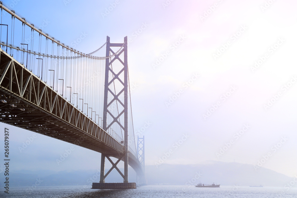 Obraz premium Akashi Kaikyo Bridge, longest suspension bridge, Kobe, Japan