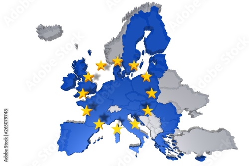 eu map european union euro zone europe 3d rendering isolated on white background in high resolution