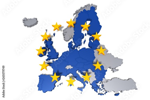 eu map europe european union political 3d render eurozone graphic image isolated on white background