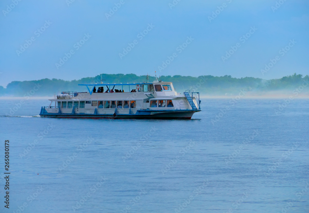 River boat sailing on the Volga river River boat sailing on the Volga river