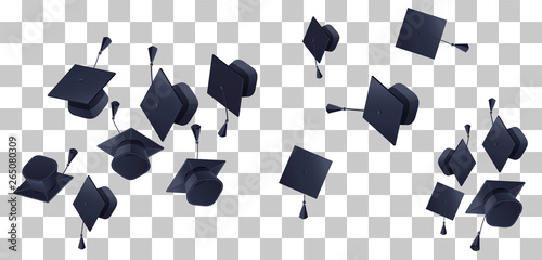 High school graduation hats mortarboard fly up on transparent background