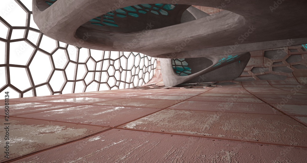 Empty abstract room interior of sheets rusted metal. Architectural background. 3D illustration and rendering Empty abstract room interior of sheets rusted metal. Architectural background. 3D illustration and rendering