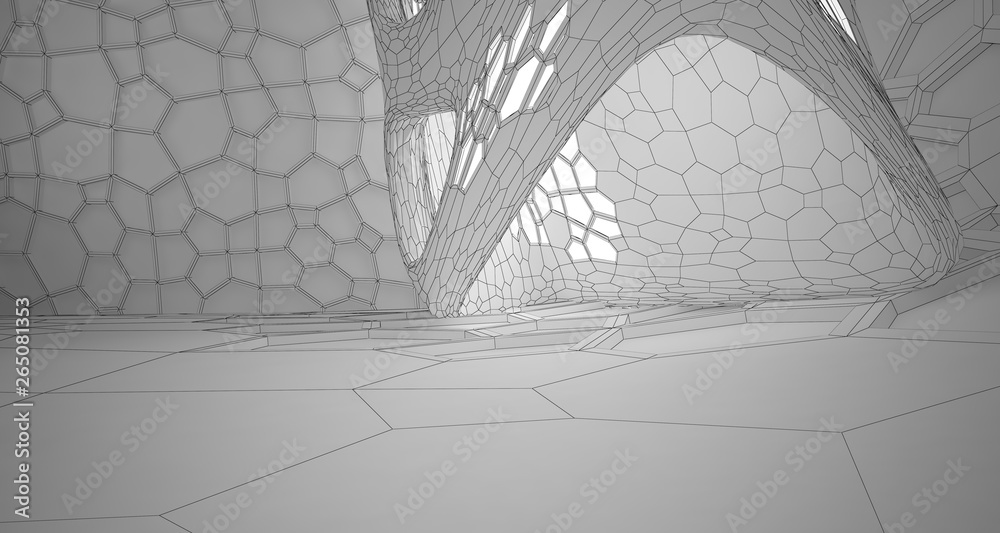 Abstract drawing white interior multilevel public space with window. 3D illustration and rendering. Abstract drawing white interior multilevel public space with window. 3D illustration and rendering.