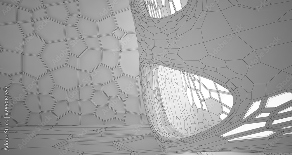 Abstract drawing white interior multilevel public space with window. 3D illustration and rendering. Abstract drawing white interior multilevel public space with window. 3D illustration and rendering.