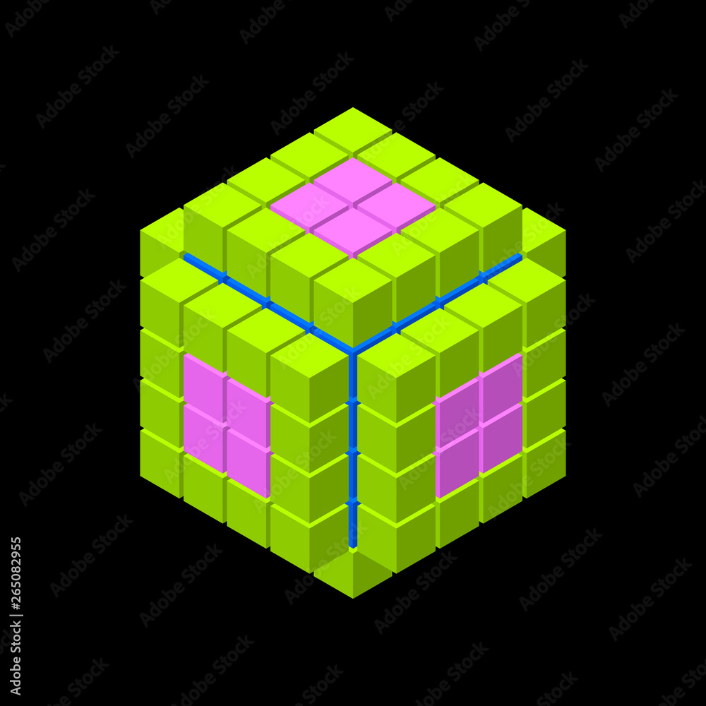 Abstract 3d cube from cubes. Vector illustration. Isometric projection. Abstract 3d cube from cubes. Vector illustration. Isometric projection.