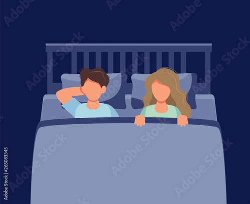 Couple laying in bed at night. Concept illustration for sleep, intimacy,  relationship. Vector illustration in flat cartoon style Stock Vector |  Adobe Stock