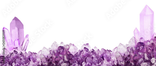 isolated small and large amethyst crystals strip photo