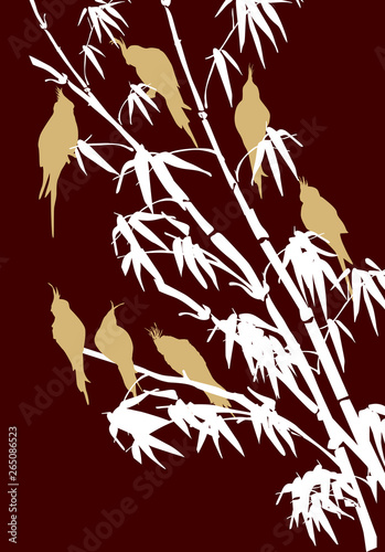 Fototapeta Naklejka Na Ścianę i Meble -  parrot group in bamboo branches isolated on brown