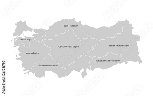 Vector isolated simplified map of Turkey regions. Borders and names of administrative divisions
