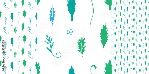 Set of vector seamless herbal patterns ornaments on white background