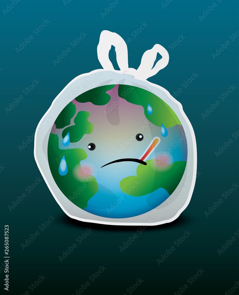 Plastic bags make the world sick. Global warming and high temperatures  Stock Vector | Adobe Stock